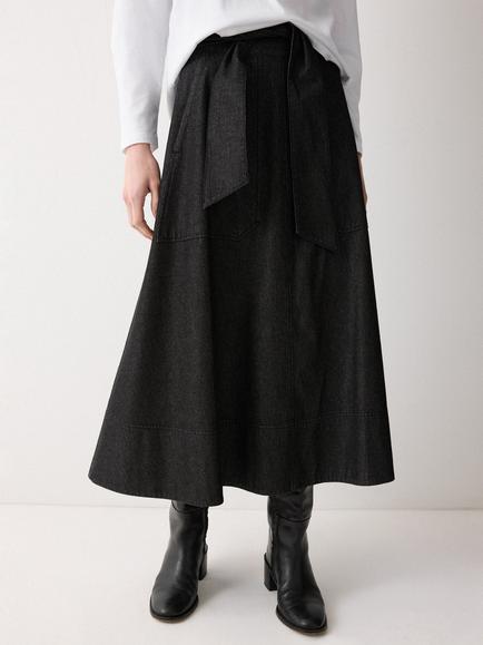 Jigsaw Chambray A-Line Skirt, Black, Black