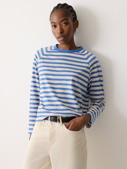 Jigsaw Slub Cotton Stripe Top, Blue/Cream, Blue/Cream