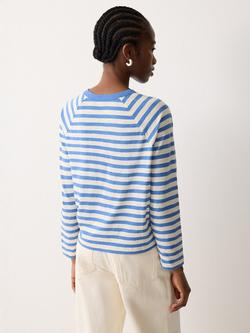 Jigsaw Slub Cotton Stripe Top, Blue/Cream - view 2, Blue/Cream