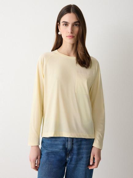 Jigsaw Patch Pocket Long Sleeve Top, Pale Yellow