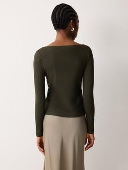 Jigsaw Slash Neck Ribbed Top, Khaki - view 2, Khaki