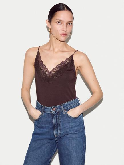 Jigsaw Lace Trim Camisole, Aubergine