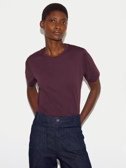 Jigsaw Crew Neck Supima Cotton T-Shirt, Aubergine