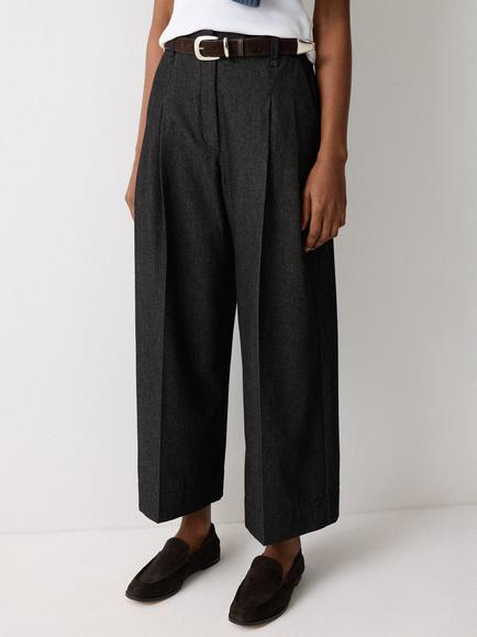 Jigsaw Chambray Pleat Front Trousers, Black, Black