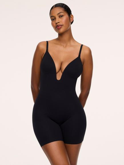 Spanx Suit Your Fancy Plunge Low-Back Mid-Thigh Bodysuit, Black