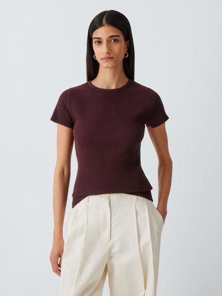 Colorful Standard Crew Neck Ribbed T-Shirt, Oxblood Red