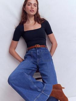 Boden Double Layer Square Neck T-Shirt, Navy - view 2, Navy