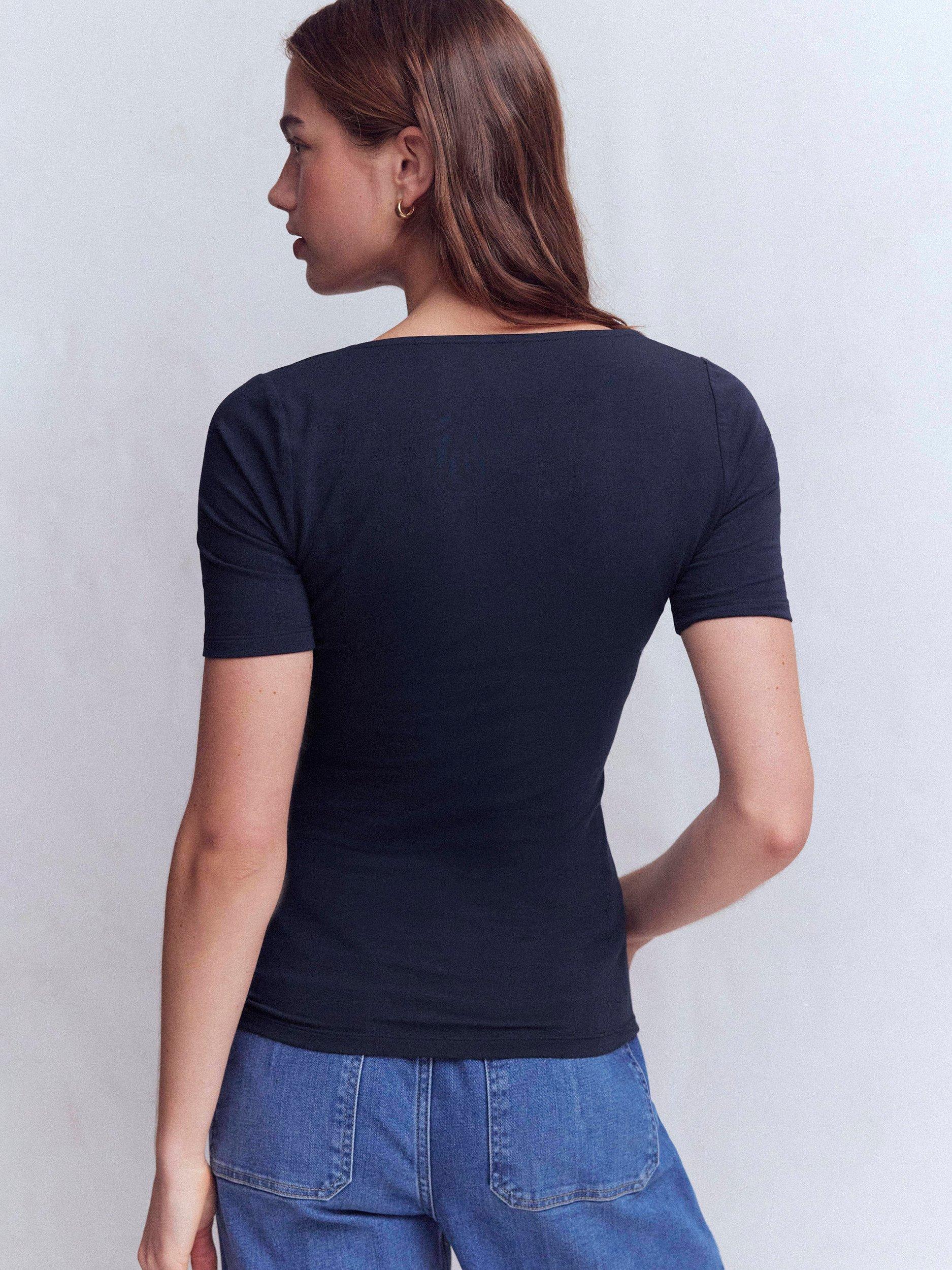 Product image 4 of 5, which shows Boden Double Layer Square Neck T-Shirt, Navy, 8