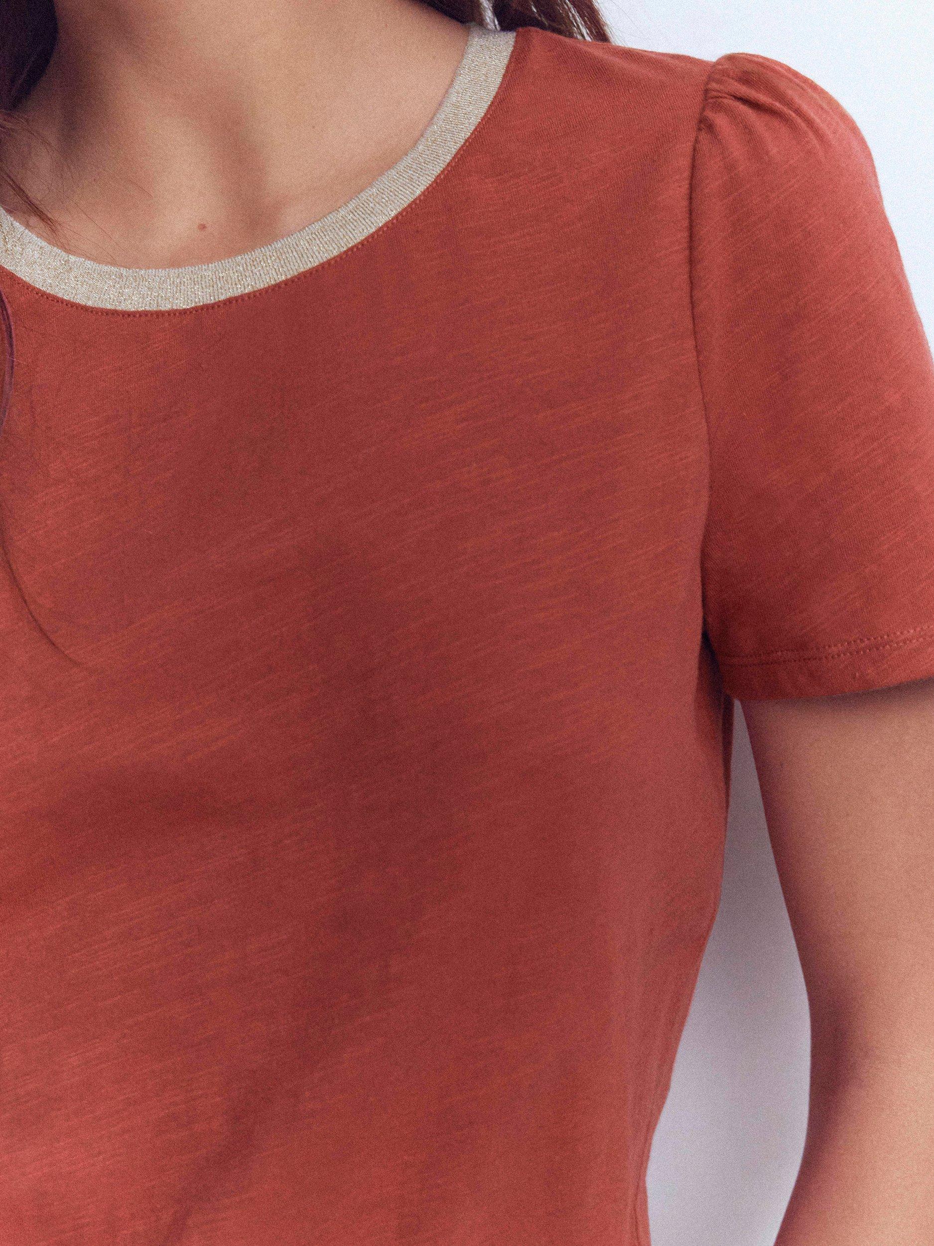 Product image 2 of 5, which shows Boden Metallic Trim T-Shirt, Brown, 8