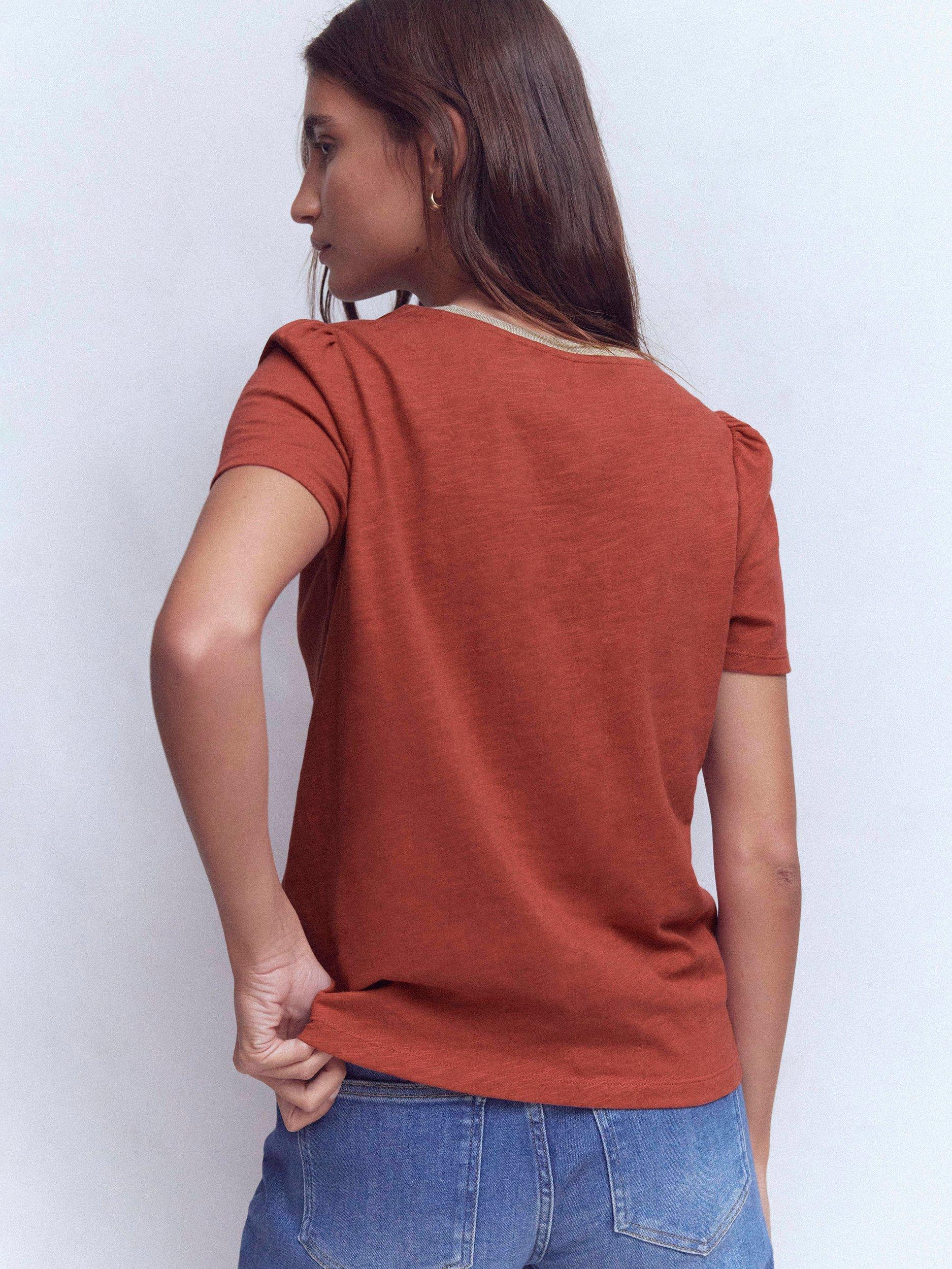 Product image 3 of 5, which shows Boden Metallic Trim T-Shirt, Brown, 8