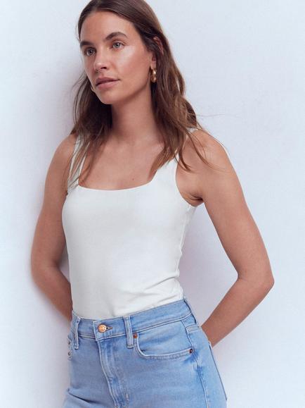Boden Double Layer Square Neck Vest Top, White, White