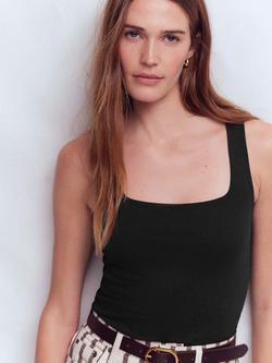 Boden Double Layer Square Neck Vest Top, Black - view 2, Black