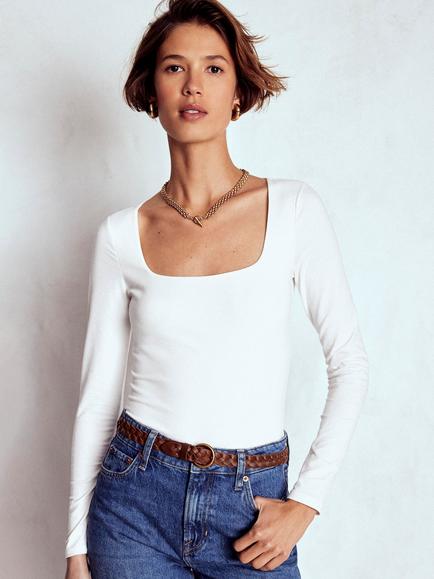 Boden Double Layer Square Neck Top, White, White