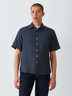 Colorful Standard Regular Fit Short Sleeve Linen Shirt, Navy Blue, Navy Blue