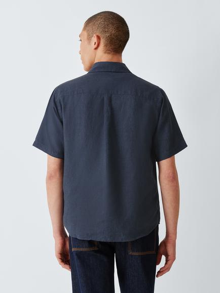 Colorful Standard Regular Fit Short Sleeve Linen Shirt - view 2, Navy Blue