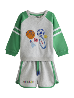 JoJo Maman Bébé Kids' Sweatshirt and Shorts Set, Light Grey Marl, Light Grey Marl