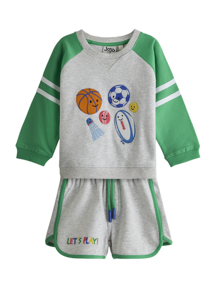 JoJo Maman Bébé Kids' Sweatshirt and Shorts Set, Light Grey Marl, Light Grey Marl