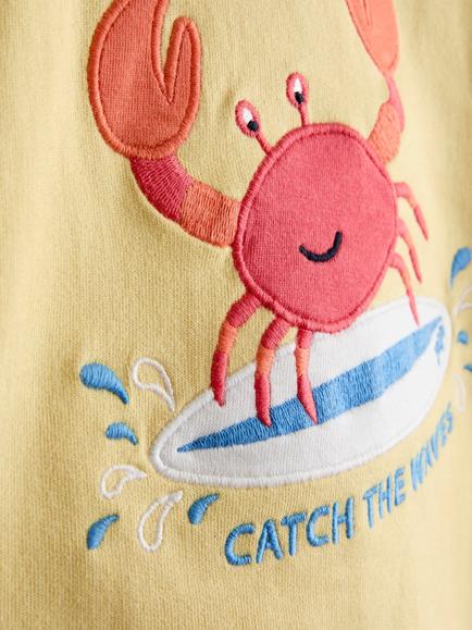 JoJo Maman Bébé Kids' Crab Sweatshirt and Shorts Set, Light Yellow - view 2, Light Yellow