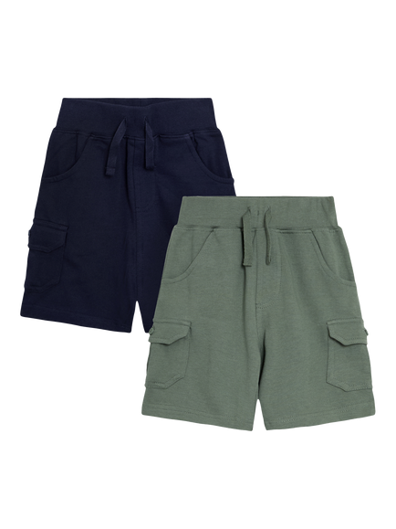 JoJo Maman Bébé Kids' Drawstring Cargo Shorts, Pack of 2, Multi, Multi