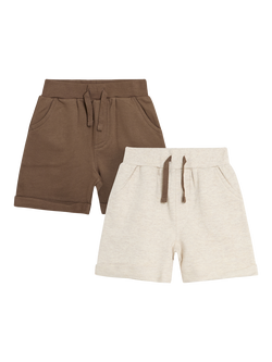 JoJo Maman Bébé Kids' Drawstring Jogger Shorts, Pack of 2, Natural, Natural