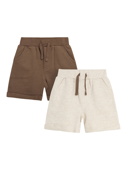 JoJo Maman Bébé Kids' Drawstring Jogger Shorts, Pack of 2, Natural, Natural