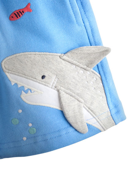 JoJo Maman Bébé Kids' Appliqué & Plain Shorts, Pack of 2, Mid Blue - view 2, Mid Blue