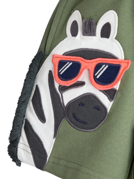 JoJo Maman Bébé Kids' Zebra Applique & Plain Shorts, Pack of 2, Khaki Green - view 2, Khaki Green