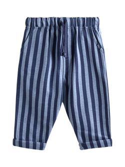 JoJo Maman Bébé Kids' Vertical Stripe & Plain Joggers, Navy Blue - view 2, Navy Blue