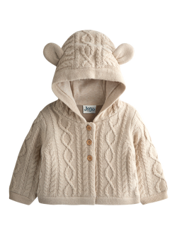 JoJo Maman Bébé Kids' Cable Knit Bear Cardigan, Natural, Natural
