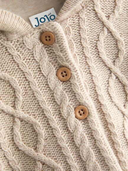JoJo Maman Bébé Kids' Cable Knit Bear Cardigan, Natural - view 2, Natural