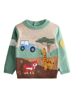 JoJo Maman Bébé Kids' Safari Scene Jumper, Khaki Green, Khaki Green