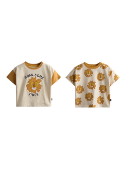 JoJo Maman Bébé Kids' Roarsome Lion Appliqué T-Shirt, Pack of 2, Mid Orange, Mid Orange