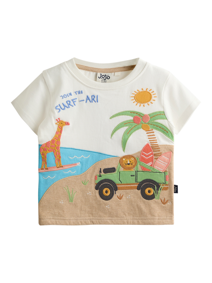 JoJo Maman Bébé Kids' Safari Applique T-Shirt, Cream, Cream