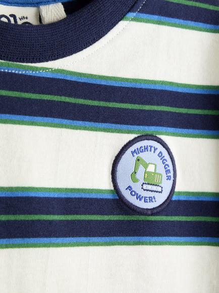 JoJo Maman Bébé Kids' Digger Applique Striped T-Shirt, Cobalt Blue - view 2, Cobalt Blue