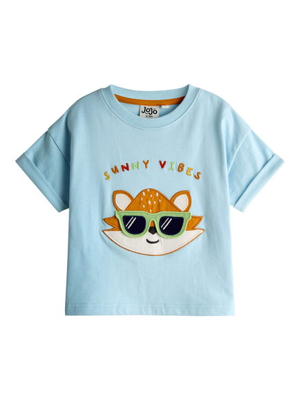 JoJo Maman Bébé Baby Fox Applique T-Shirt, Teal Blue, Teal Blue