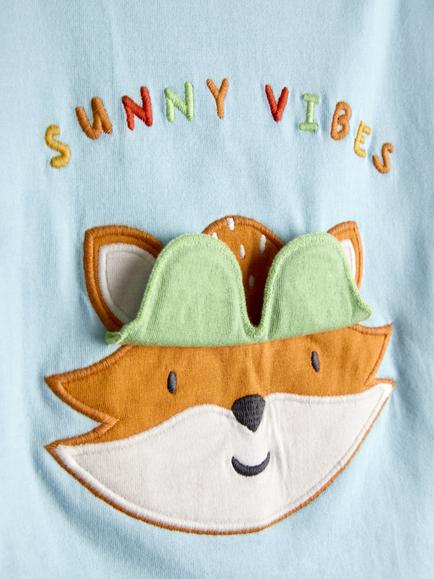 JoJo Maman Bébé Baby Fox Applique T-Shirt, Teal Blue - view 2, Teal Blue