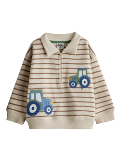 JoJo Maman Bébé Kids' Half Zip Tractor Sweatshirt, Natural Marl, Natural Marl