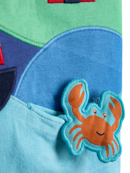 JoJo Maman Bébé Kids' Lighthouse Scene Appliqué T-Shirt, Light Blue Marl - view 2, Light Blue Marl