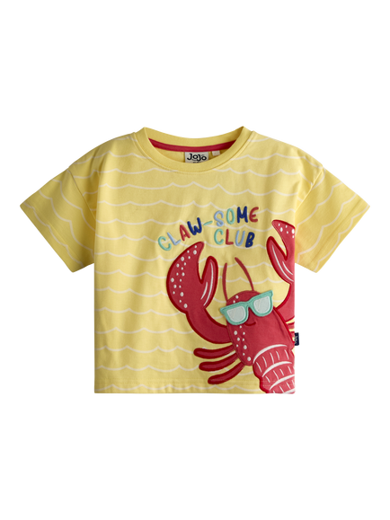 JoJo Maman Bébé Kids' Lobster Character Applique T-Shirt, Mid Yellow, Mid Yellow