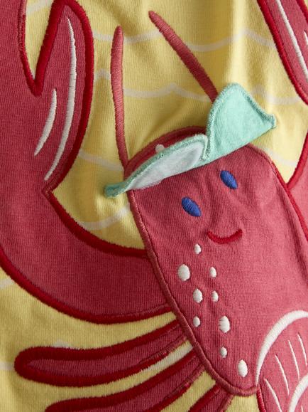 JoJo Maman Bébé Kids' Lobster Character Applique T-Shirt, Mid Yellow - view 2, Mid Yellow