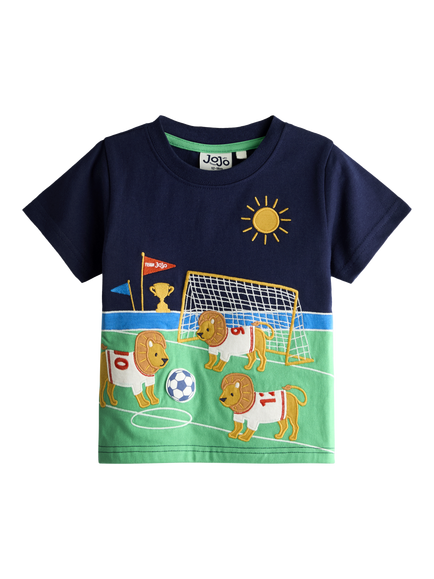 JoJo Maman Bébé Kids' Short Sleeve Three Lions T-Shirt, Navy Blue, Navy Blue