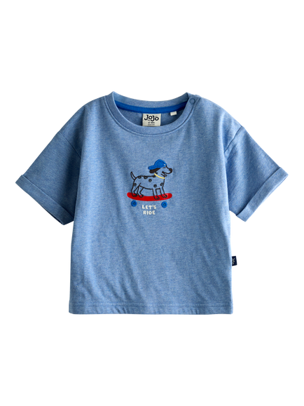 JoJo Maman Bébé Baby Dog Embroidered Top, Light Blue, Light Blue