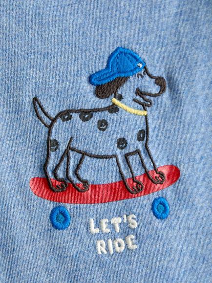 JoJo Maman Bébé Baby Dog Embroidered Top, Light Blue - view 2, Light Blue
