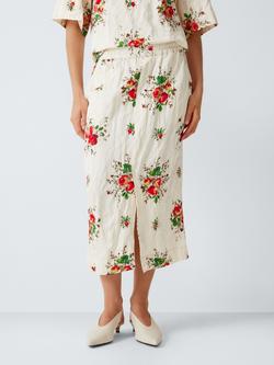 John Lewis Bouquet Floral Print Midi Skirt, White Print, White Print