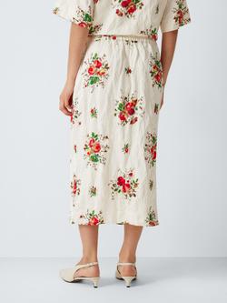 John Lewis Bouquet Floral Print Midi Skirt, White Print - view 2, White Print