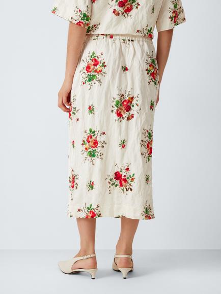 John Lewis Bouquet Floral Print Midi Skirt, White Print - view 2, White Print