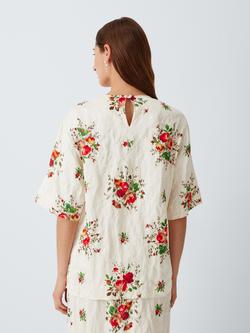 John Lewis Bouquet Floral Print Short Sleeve Top, White Print - view 2, White Print
