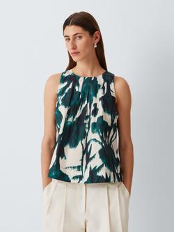 John Lewis Blurred Floral Print Sleeveless Cotton Top, Teal Mix Print, Teal Mix Print