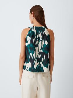 John Lewis Blurred Floral Print Sleeveless Cotton Top, Teal Mix Print - view 2, Teal Mix Print