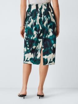 John Lewis Blurred Floral Print Cotton Pencil Skirt, Teal Mix Print - view 2, Teal Mix Print
